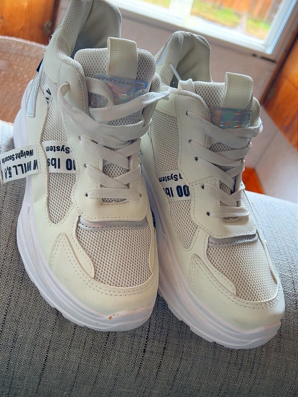 Women’s Chunky Platform Sneakers - White with Iridescent Accents